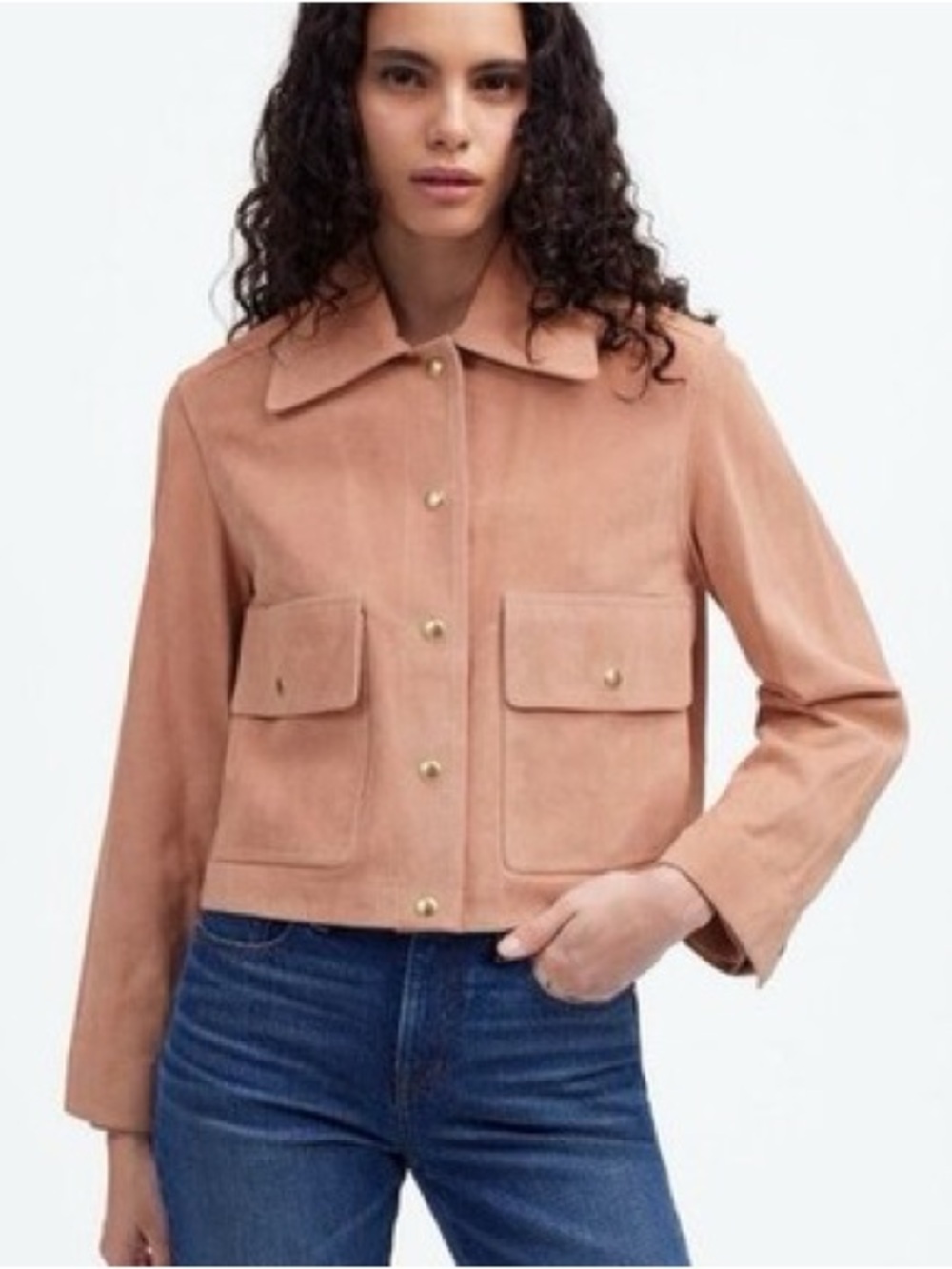 Madewell Crop Chore Suede Jacket in Pale Blush Size XXS